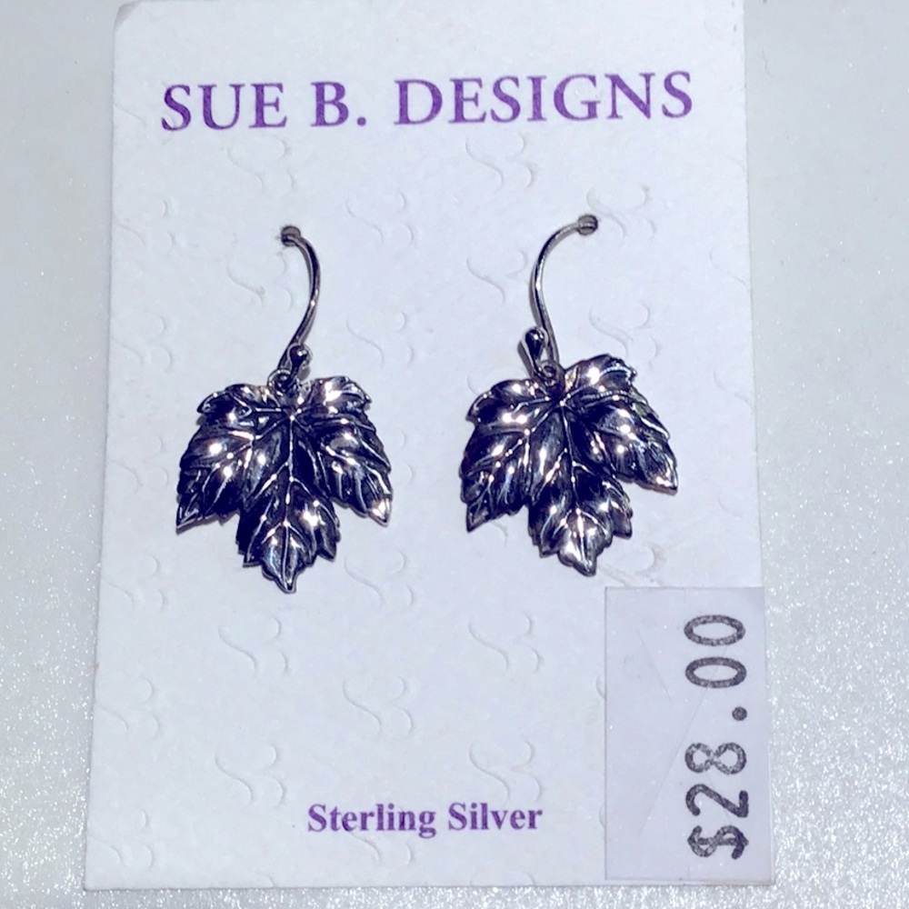 Sterling Silver Leaf Earrings - Picture 2 of 4